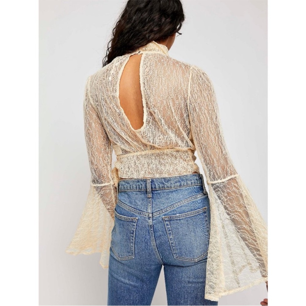 Free People Rule Breaker Lace Bell Sleeve Blouse - Ivory - Size Extra Small XS - Picture 5 of 16